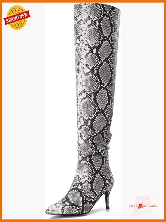 Shoes - Pointed Toe Stiletto Heel Over the Knee Boots Side Zip Ruched Thigh High Booties